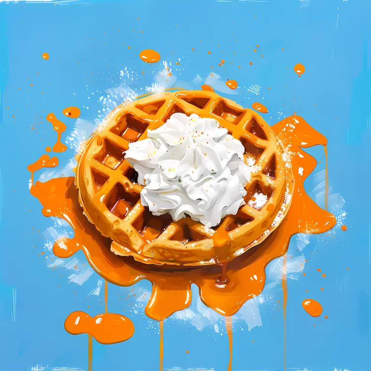 Round Waffle with Whipped Cream and Syrup