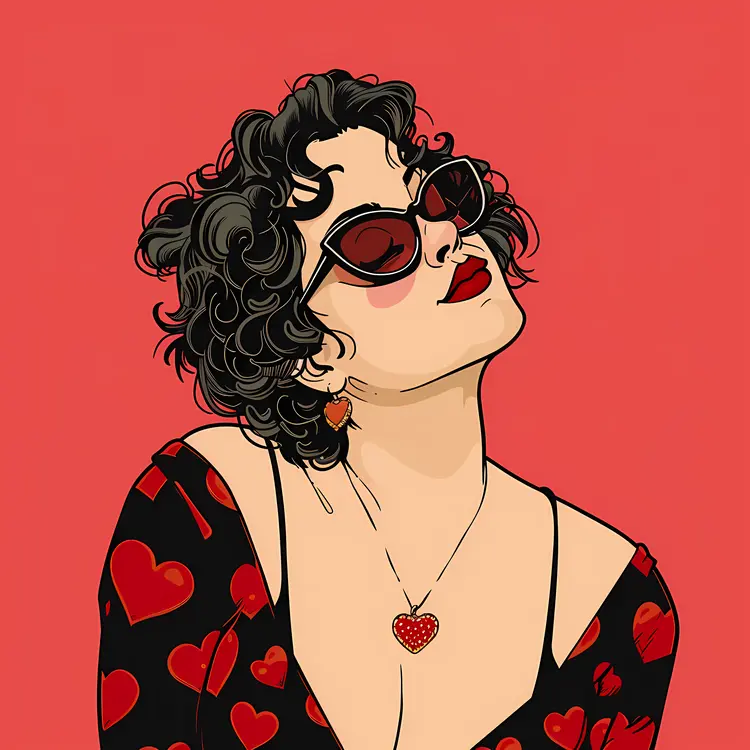 Stylish Woman with Heart Necklace and Sunglasses