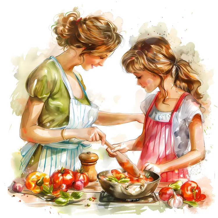 Mother and Daughter Cooking Together