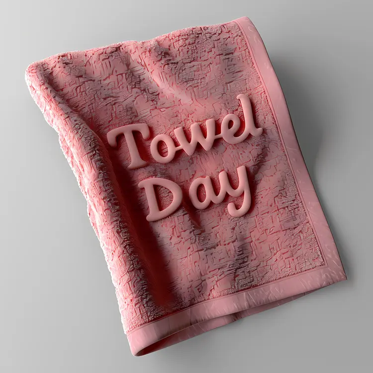 Pink Towel with Towel Day Text