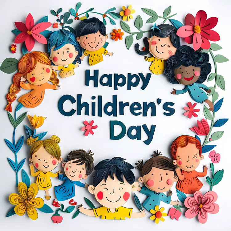 Happy Children's Day with Kids and Flowers