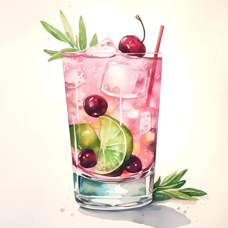 Cherry Lime Cocktail with Ice