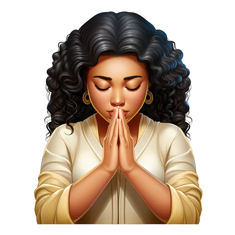 Woman Praying with Curly Hair