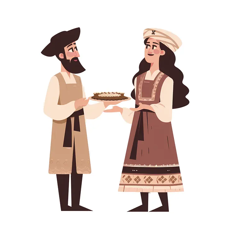 Traditional Couple Serving Food