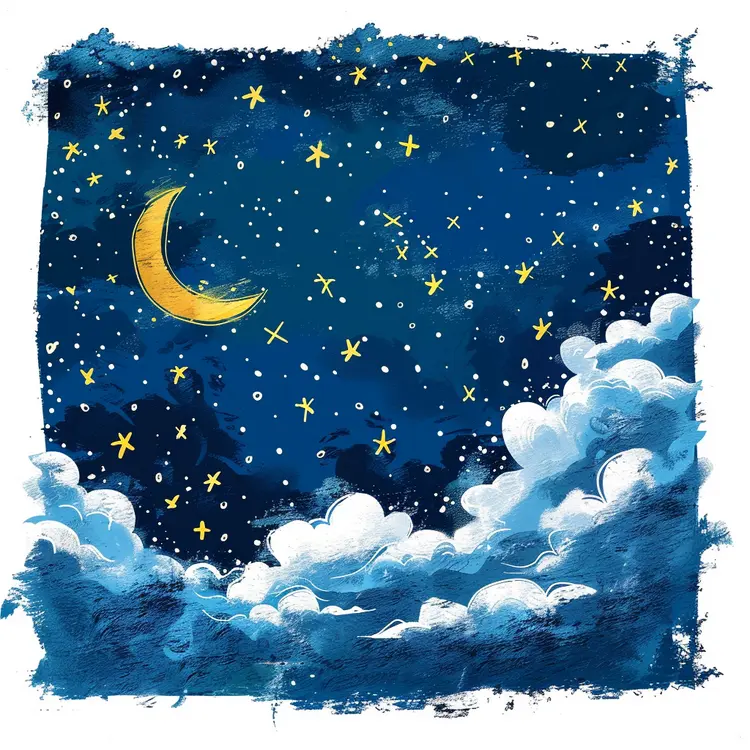 Moon and Stars in a Dreamy Night Sky