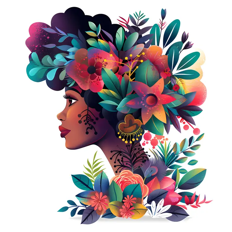 Colorful Floral Hair Illustration