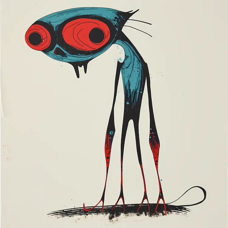 Spooky Blue and Red Cartoon Creature