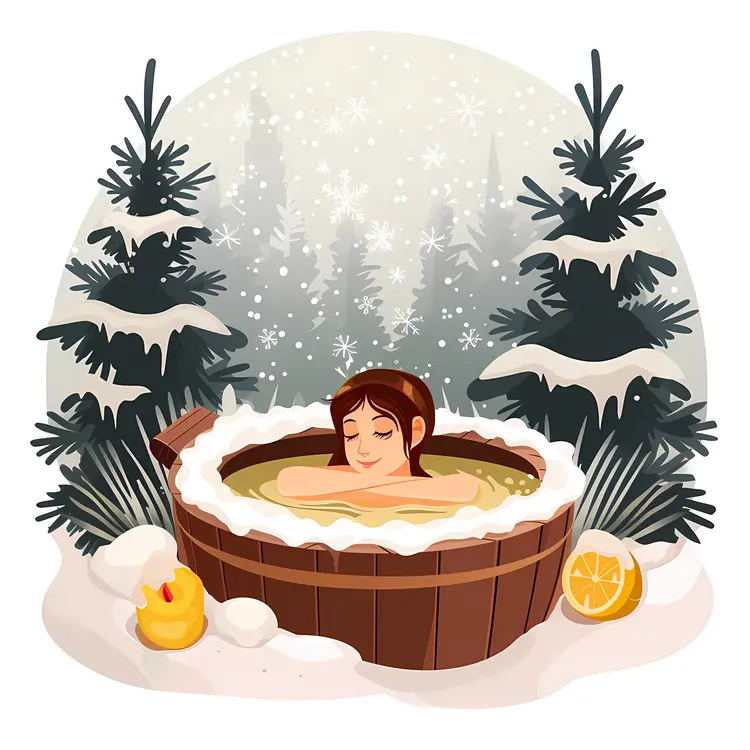 Girl Relaxing in Hot Tub with Rubber Duck