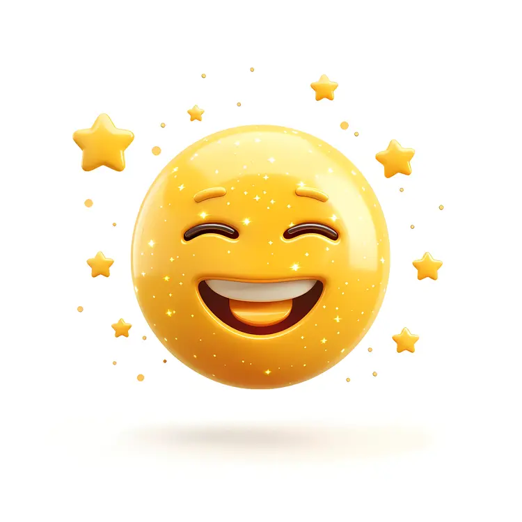 Golden Smiley Face with Stars