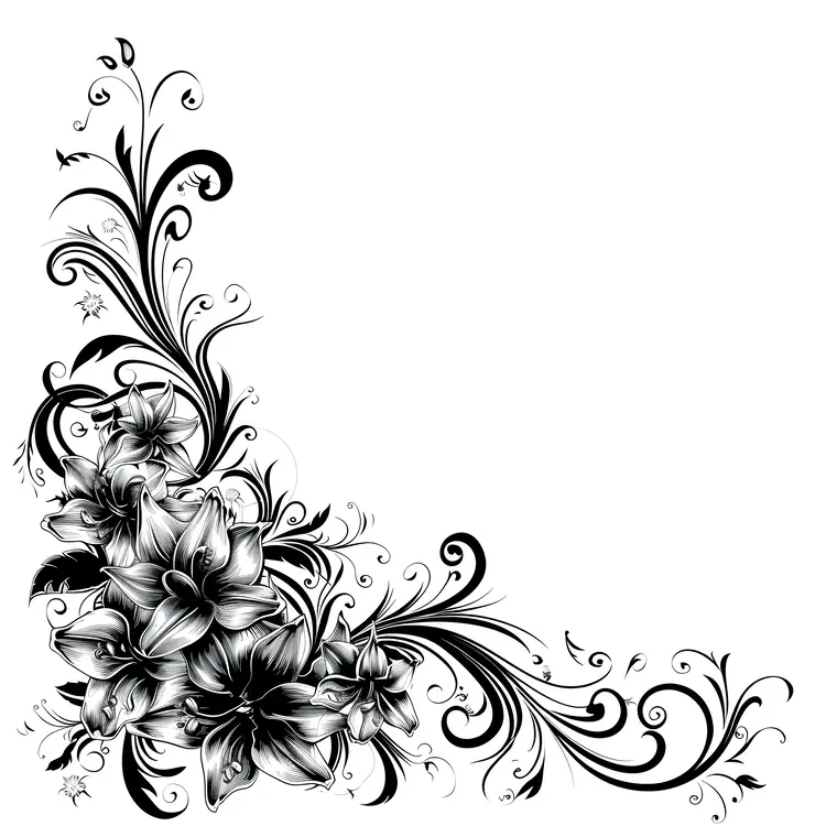 Black and White Floral Corner Design