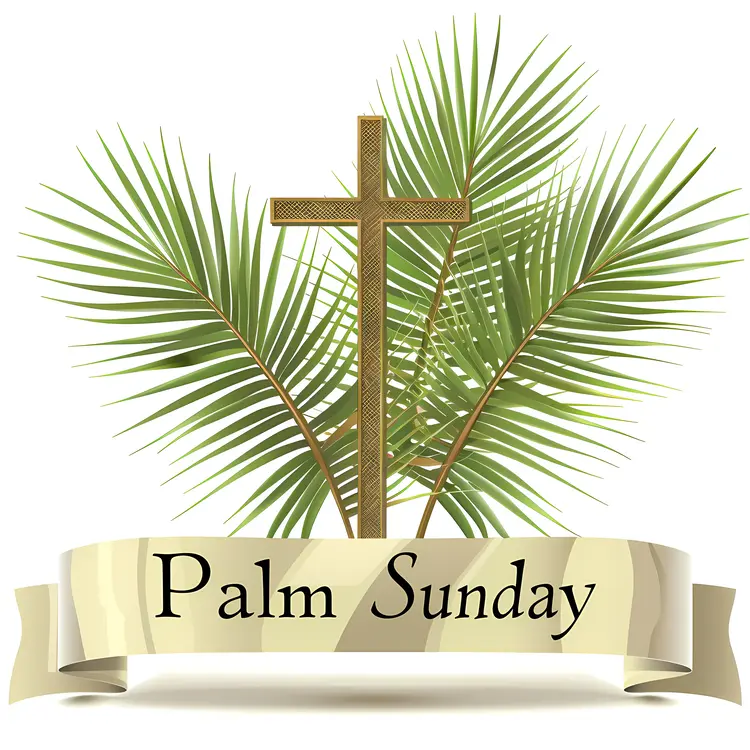 Palm Sunday Cross with Palm Leaves and Banner