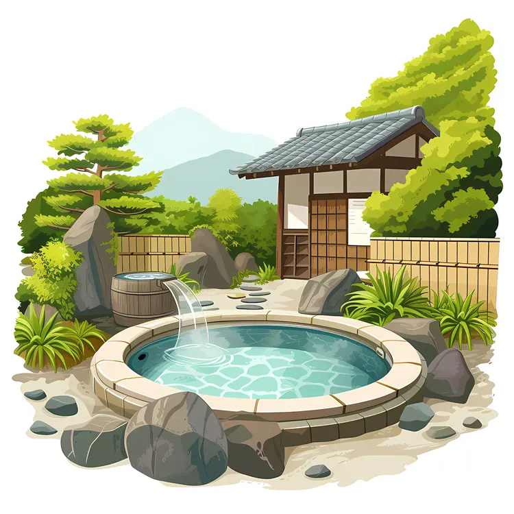 Japanese Hot Spring with Traditional House