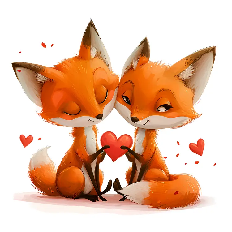 Cute Fox Couple with Hearts for Valentine's Day