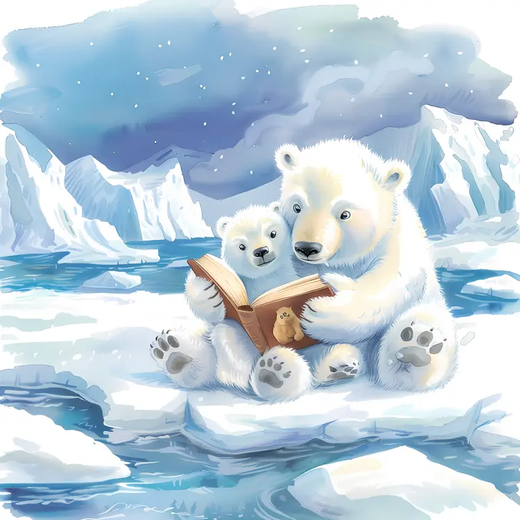 Polar Bears Reading on Ice