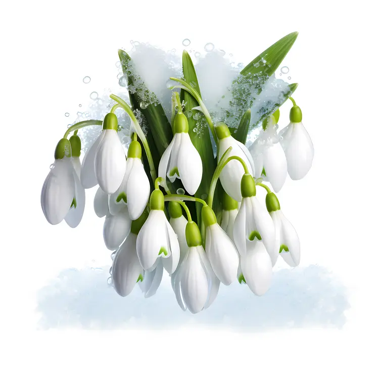 White Snowdrops in Winter Snow