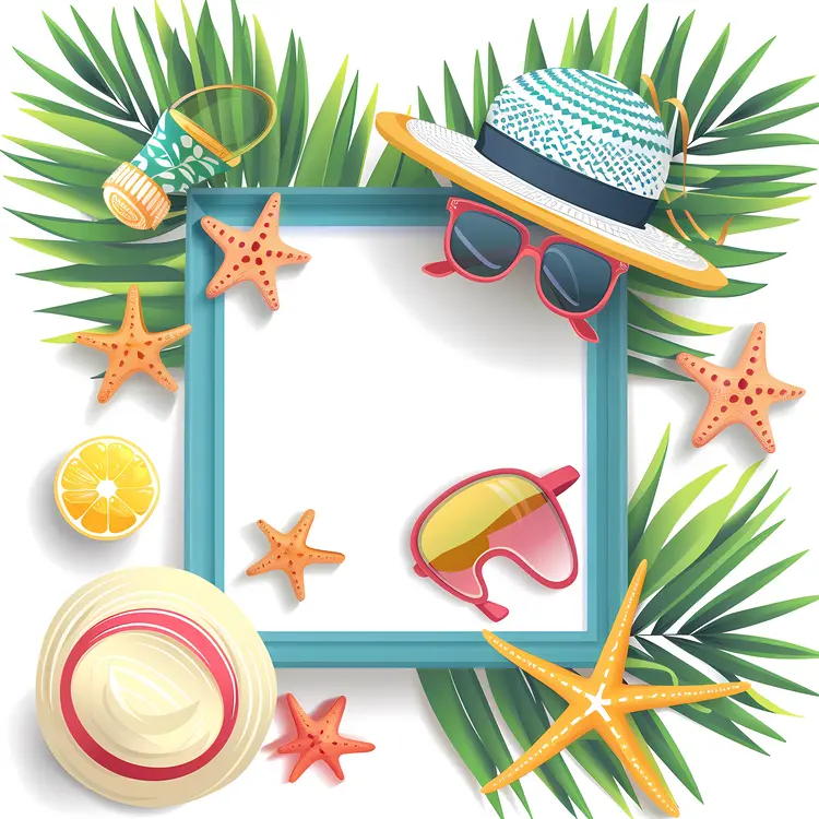Summer Frame with Hats and Sunglasses