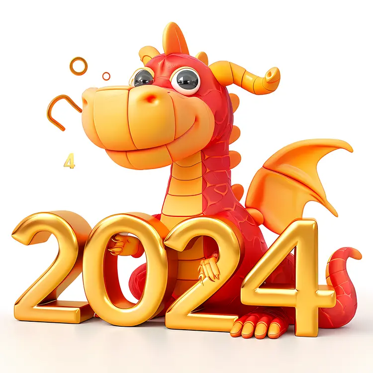 Cute Red Dragon with 2024 for New Year