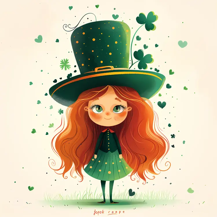 Adorable Girl with Green Hat and Clover