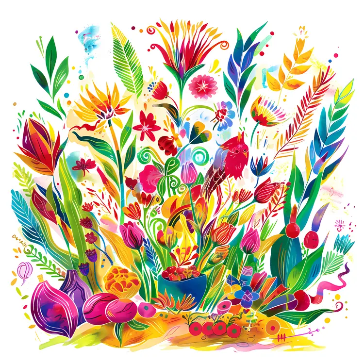 Colorful Floral and Plant Illustration