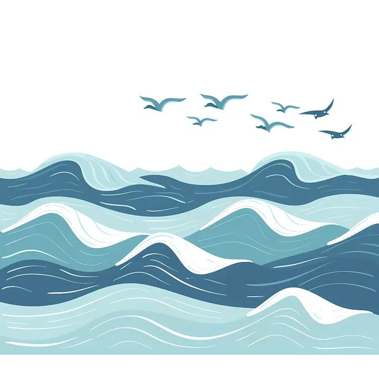 Blue Waves with Birds in the Sky