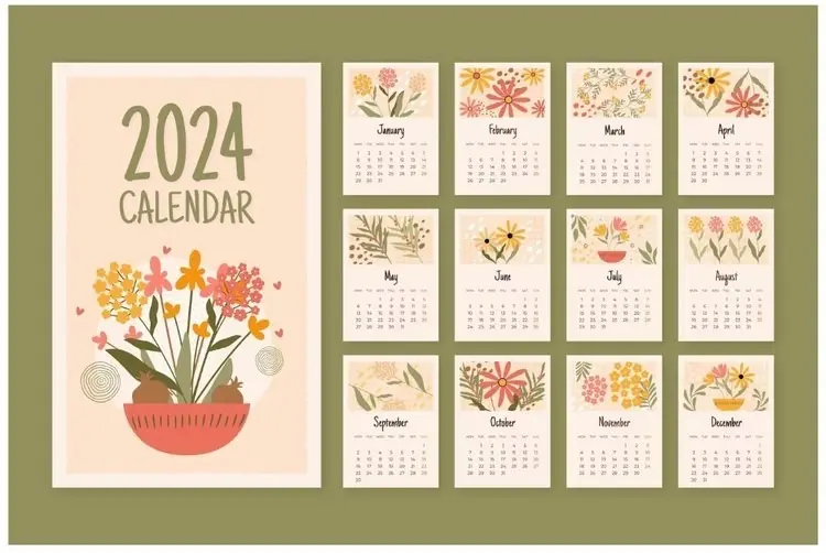 2024 Calendar with Floral Illustrations