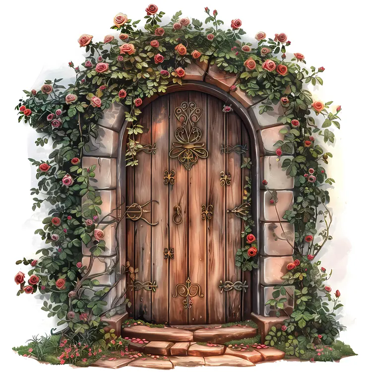 Wooden Door with Roses
