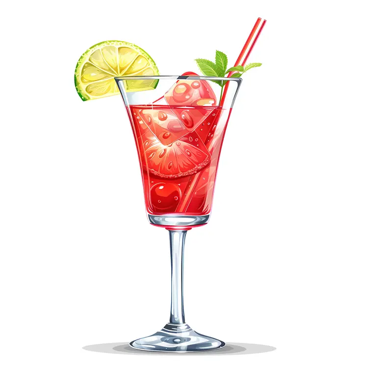 Refreshing Red Cocktail with Lime and Mint