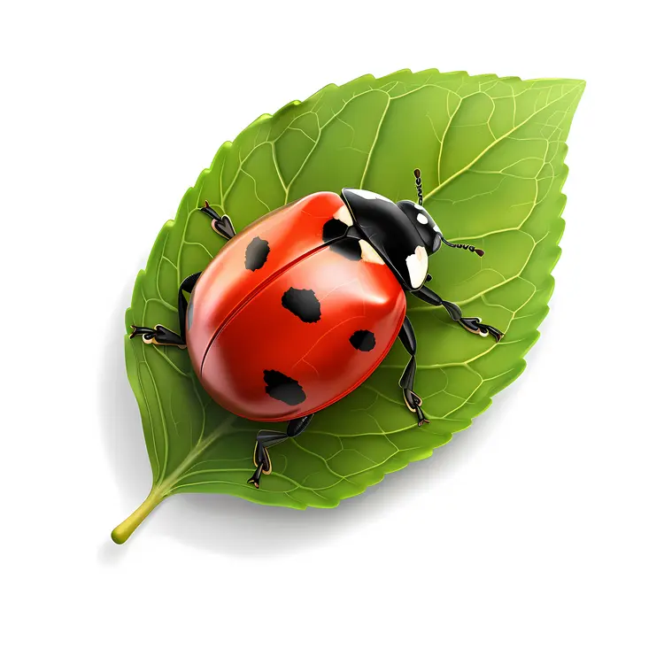 Red Ladybug on Green Leaf