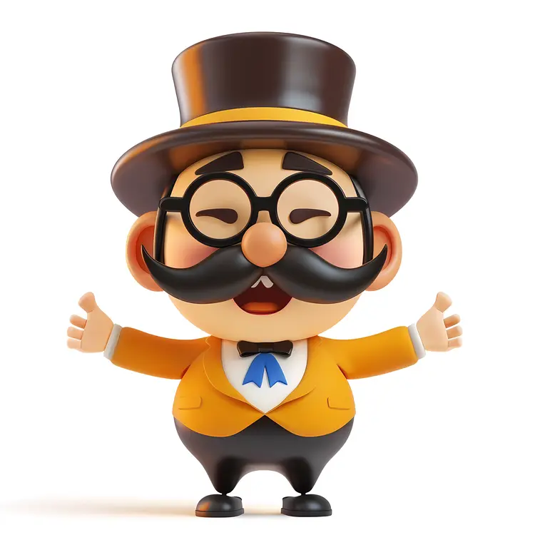 Cheerful Cartoon Man with Top Hat