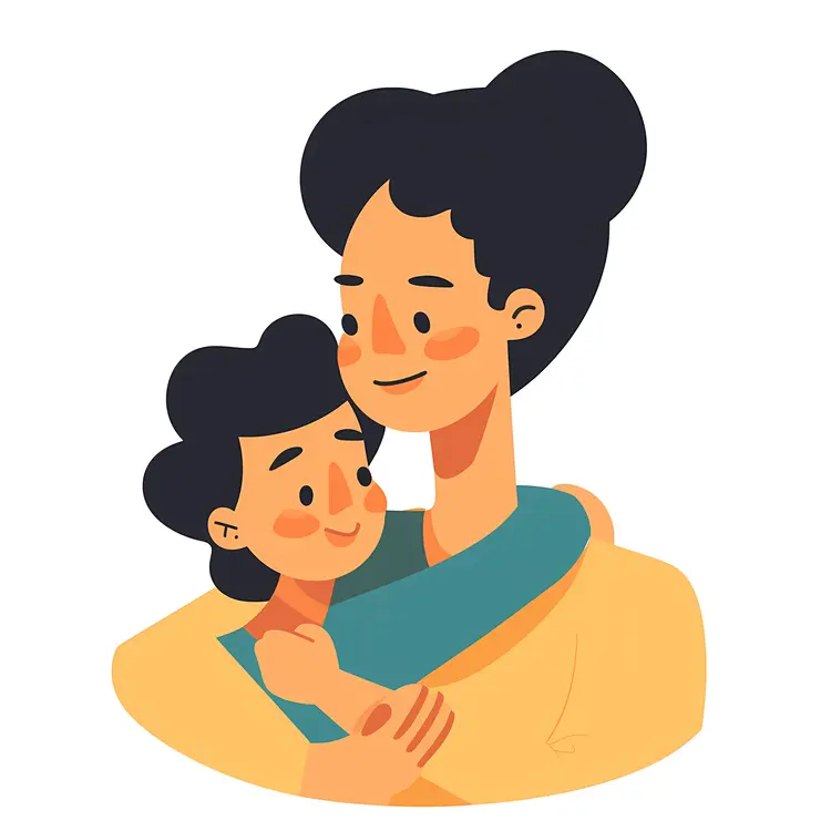 Mother Hugging Child in Yellow Shirt