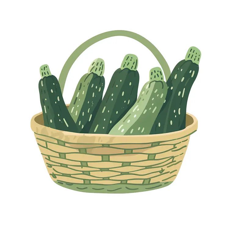 Fresh Green Zucchinis in Woven Basket