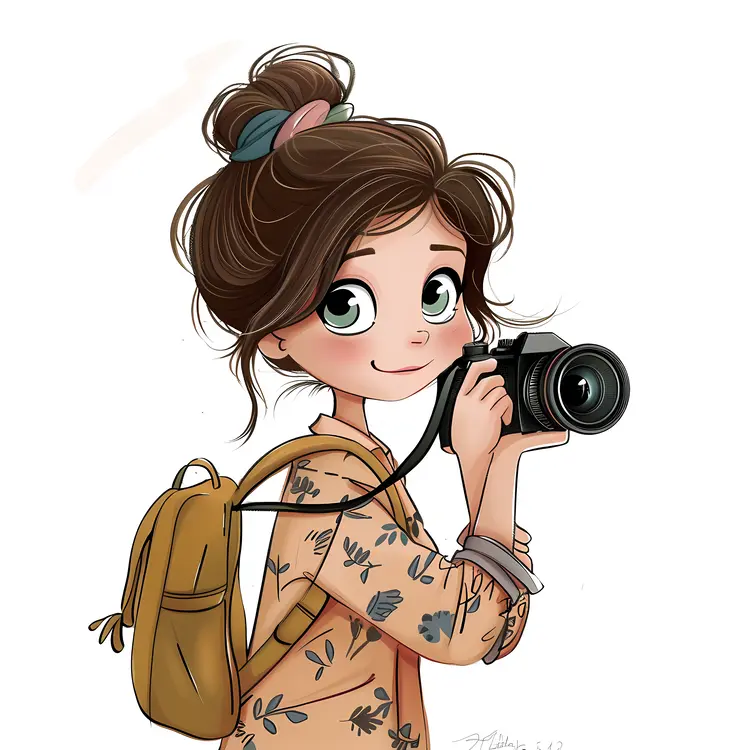 Cute Girl with Camera and Backpack
