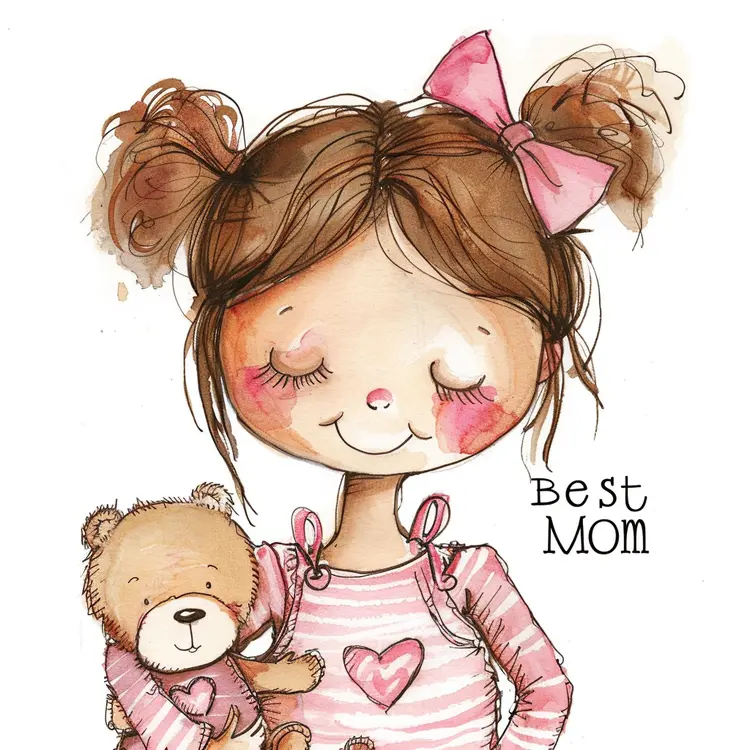 Cute Girl with Teddy Bear Illustration