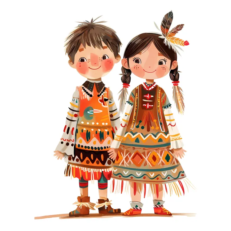 Children in Colorful Traditional Clothing
