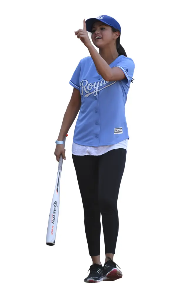 Woman Playing Baseball in Blue Jersey