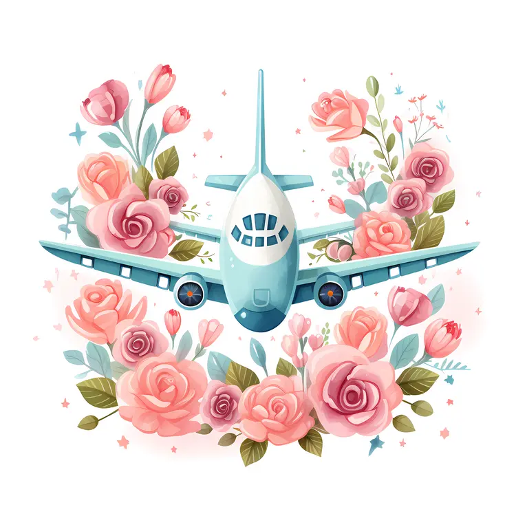 Airplane Surrounded by Pink Roses