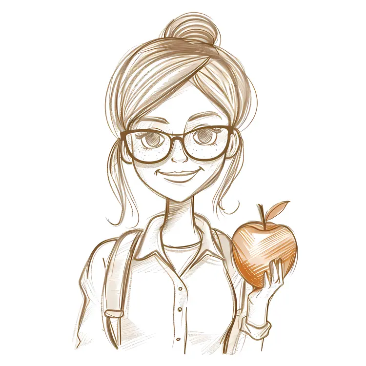 Girl with Glasses Holding an Apple Sketch