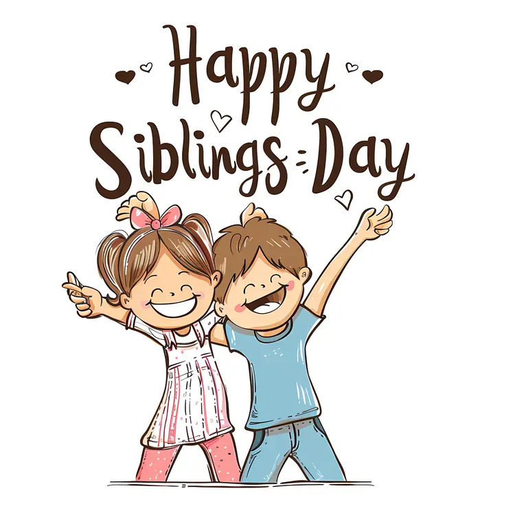 Happy Siblings Day Cartoon Illustration with Boy and Girl