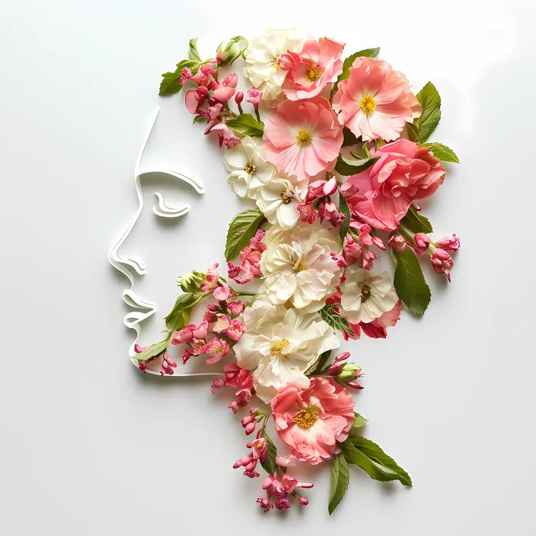 Floral Face Art with Pink and White Flowers