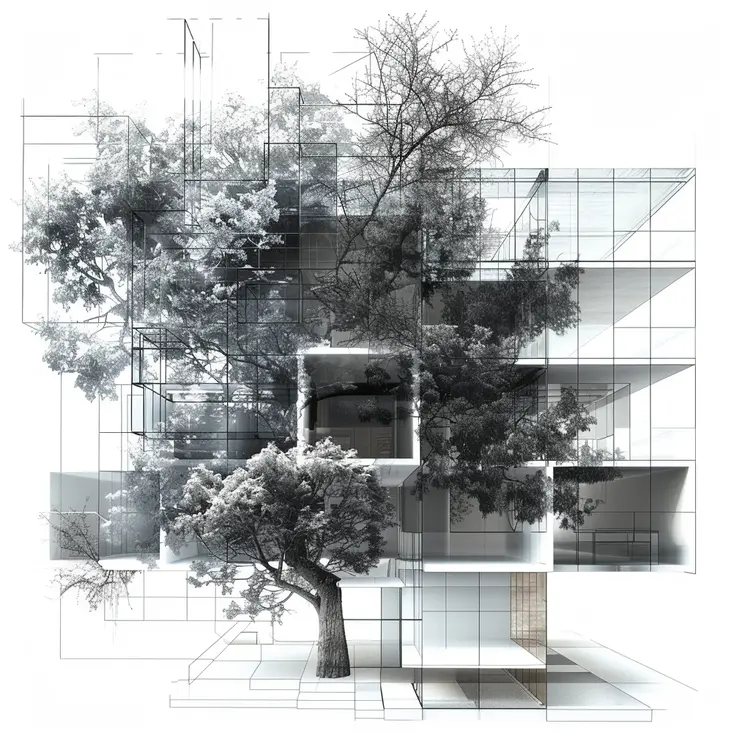 Modern Architectural Sketch with Trees