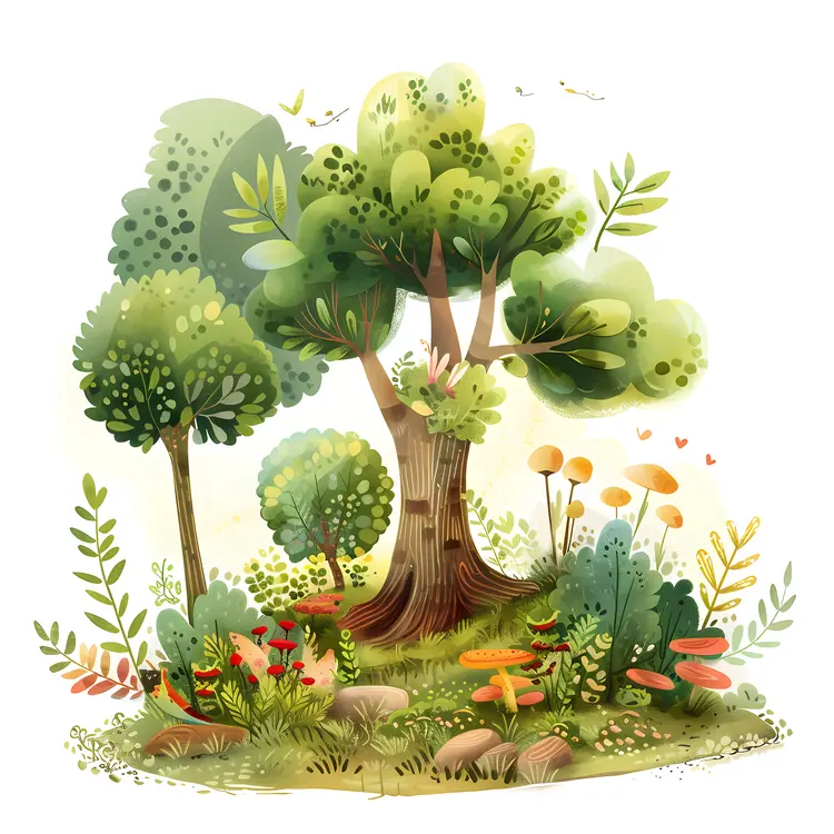 Forest with Mushrooms and Foliage
