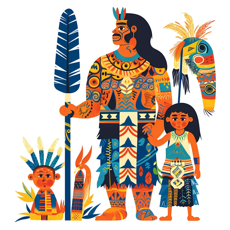 Colorful Tribal Family Illustration