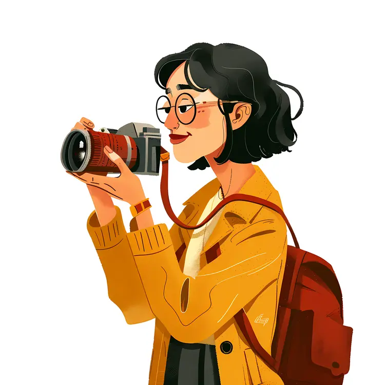 Girl with Camera in Yellow Coat Illustration