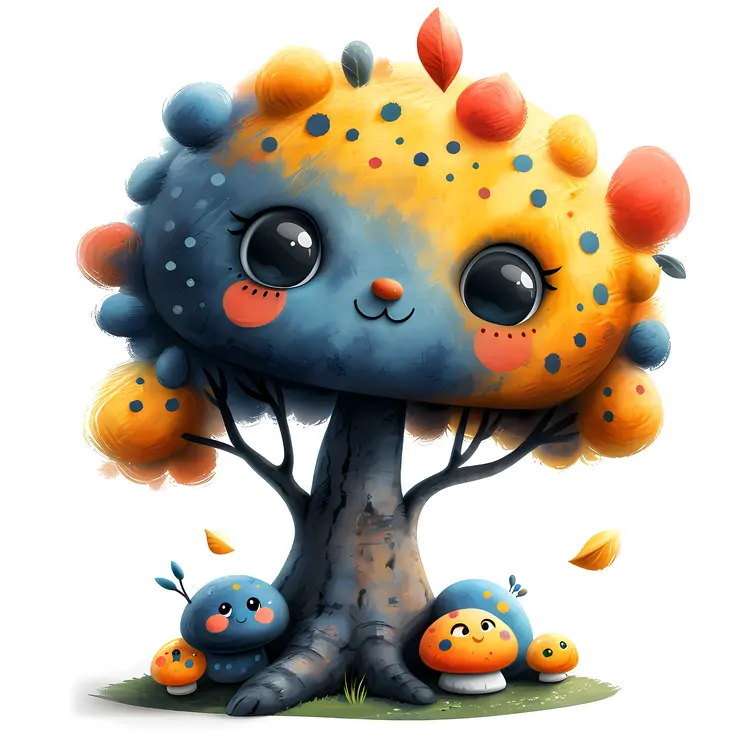 Colorful Cute Tree Cartoon Illustration