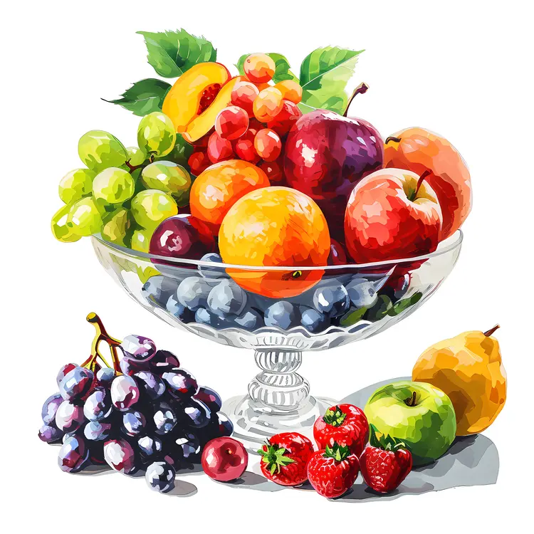 Illustration of a Fruit Bowl with Various Fruits