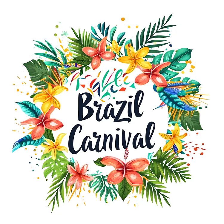Brazil Carnival with Colorful Flowers and Leaves