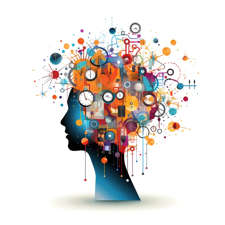Gears and Clocks in Woman's Profile