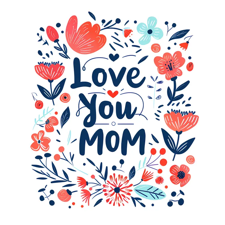 Love You Mom Greeting Card with Flowers