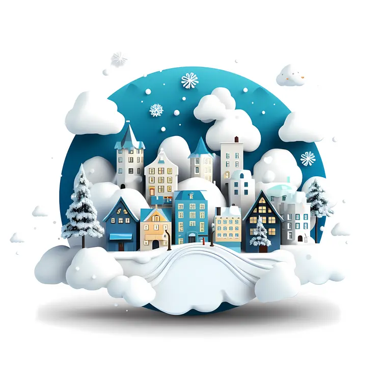 Snowy Town with Blue Background