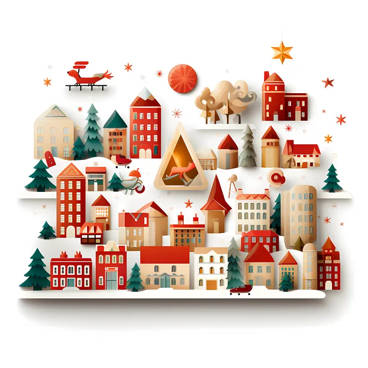 Festive Doodle Houses in Winter